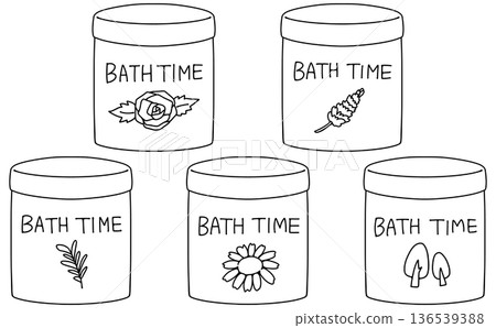 簡單易用的浴鹽瓶組 2 線條圖 簡單易用的浴鹽瓶組 2 線條圖 136539388