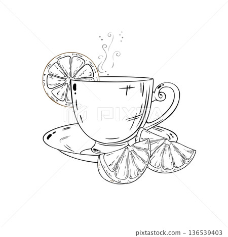 Cup of Lemon Tea Outline Illustration. Cup of Lemon Tea Outline Illustration. 136539403