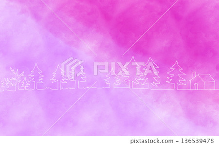 Pink gradation and forest line drawing 136539478
