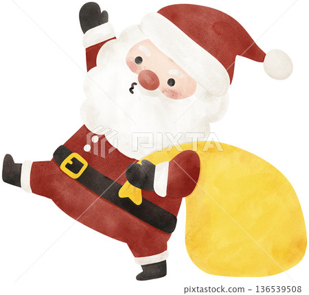 Christmas Santa claus playful hand drawing cartoon character watercolor illustration 136539508