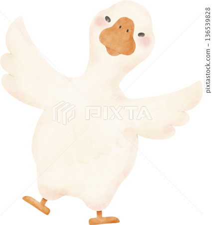 Goose hand drawing Soft Watercolor Clipart Cute Goose Poses Illustration 136539828