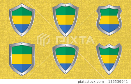 Set of metal shields with the Gabon flag 136539941