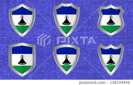 Set of metal shields with the Lesotho flag Set of metal shields with the Lesotho flag 136539948