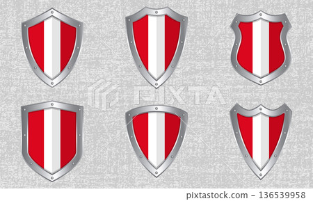 Set of metal shields with the Peruvian flag 136539958