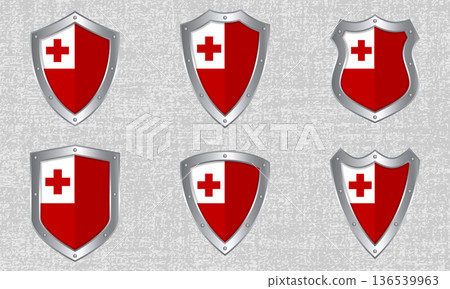 Set of metal shields with the Tongan flag 136539963