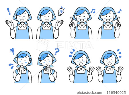 一組8張女性員工佩戴三角繃帶的插圖 | 易於使用的單色和簡單配色 136540025