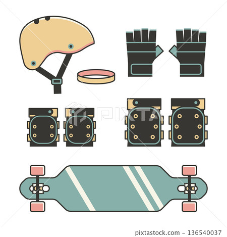 Skateboarding Protection Equipments Line Art Set 136540037