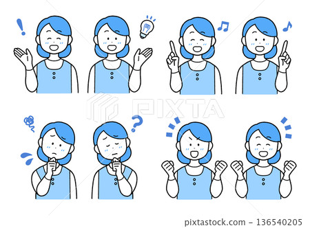 一組8張女性育兒、照護與福利人員插畫 | | 易於使用的單色，簡潔的色彩 136540205