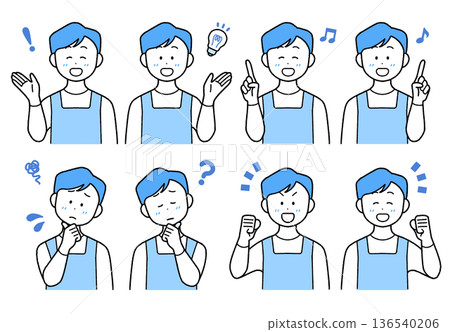 一組8張男性育兒、照護與福利人員插圖 | | 易於使用的單色，簡潔的配色 136540206