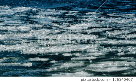 Ice chunks floating on the lake Ice chunks floating on the lake 136540407