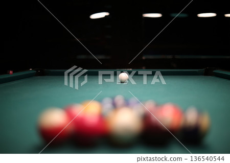 Billiard table with cue ball focus Billiard table with cue ball focus 136540544