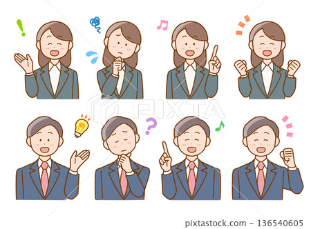 一套8幅男女西裝插畫 | 求職、員工、商務 136540605