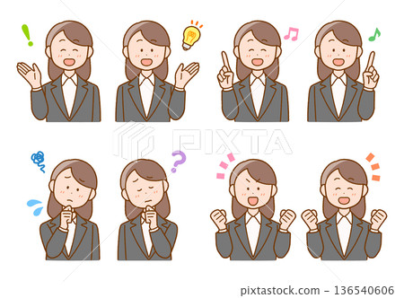 一套8幅身穿西裝的女性插畫 | 求職、員工、商務 136540606