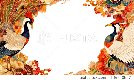 復古風格的花卉裝飾和經典邊框背景,飾以飛鳥圖案。中央留有文字空間。植物主題。 復古風格的花卉裝飾和經典邊框背景,飾以飛鳥圖案。中央留有文字空間。植物主題。 136540667