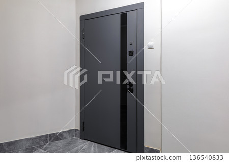 Minimalist Dark Grey Entrance Door in Modern Apartment 136540833