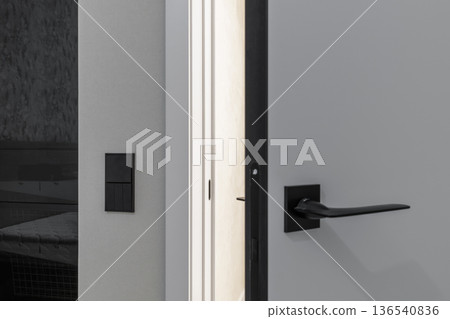 Modern Door Handle and Light Switch Detail 136540836