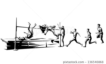 High jump silhouettes: polygonal blocky design (vector material) High jump silhouettes: polygonal blocky design (vector material) 136540868