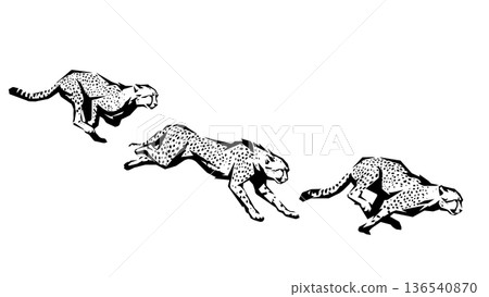Continuous silhouette of a running cheetah - polygonal blocky design (vector material) 136540870