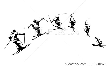 滑雪跳躍者 - 多邊形、塊狀輪廓(向量素材) 滑雪跳躍者 - 多邊形、塊狀輪廓(向量素材) 136540873