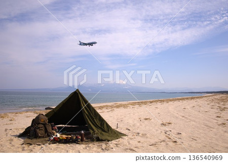 Military camp on the beach Military camp on the beach 136540969