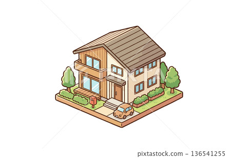 等距獨立式住宅 我的家外觀插圖素材 136541255