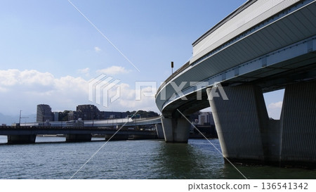 The beautiful curves of the Fukuoka Urban Expressway over the Muromi River The beautiful curves of the Fukuoka Urban Expressway over the Muromi River 136541342