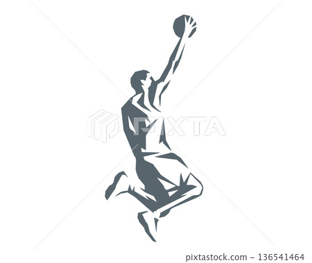 Silhouette of a basketball player making a layup shot - Angular polygon style 136541464