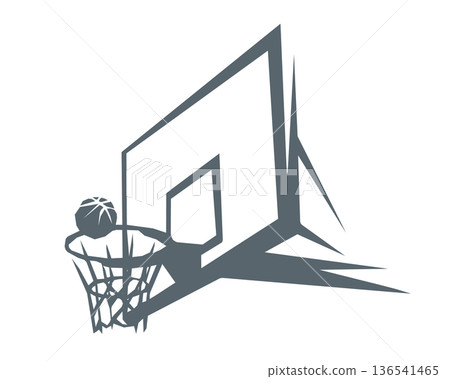 Basketball goal and ball silhouette in angular polygon style Basketball goal and ball silhouette in angular polygon style 136541465