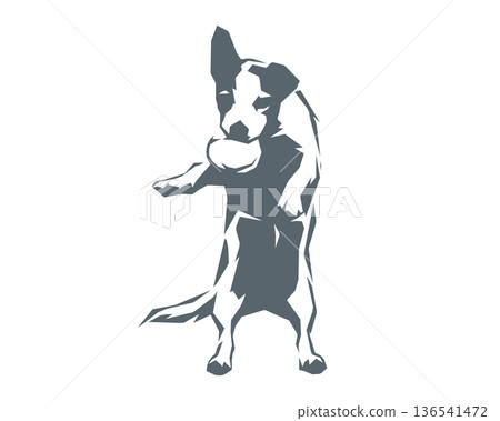 Silhouette of a dog chasing a ball - Angular polygon style 136541472