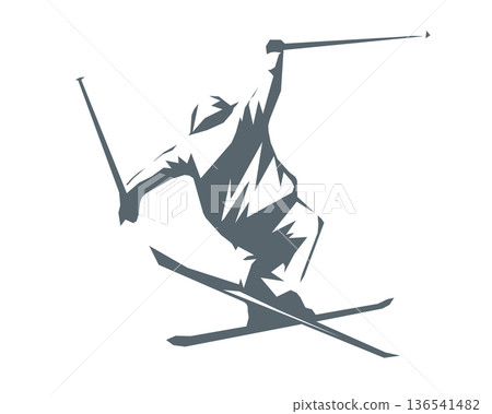 Silhouette of a skier skiing in angular polygon style Silhouette of a skier skiing in angular polygon style 136541482