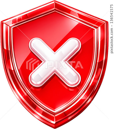 透明玻璃質感 3D 盾牌圖示（十字標記）安全、拒絕、錯誤、保護符號 136541575