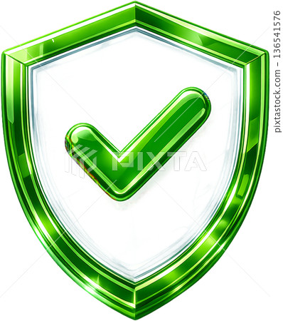 Glass morphism style 3D shield icon (check mark) Approval, success, security, protection symbol Transparent 136541576