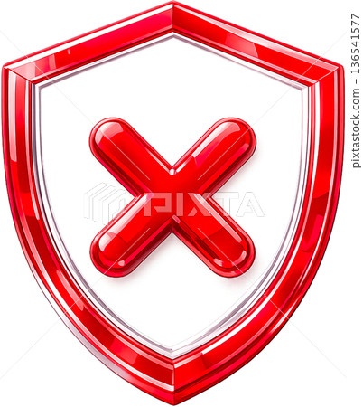 透明玻璃質感 3D 盾牌圖示（十字標記）安全、拒絕、錯誤、保護符號 136541577