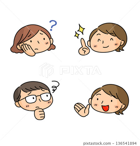 Q&A image Illustration of a man and woman with questions and a woman answering 136541894