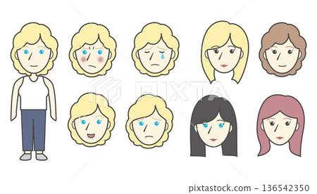 年輕女子臉的插圖集 年輕女子臉的插圖集 136542350