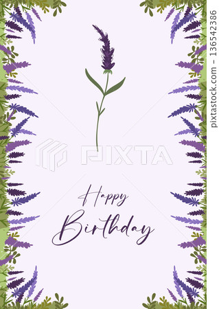 Elegant lavender birthday card with floral frame and soft botanical border Elegant lavender birthday card with floral frame and soft botanical border 136542386