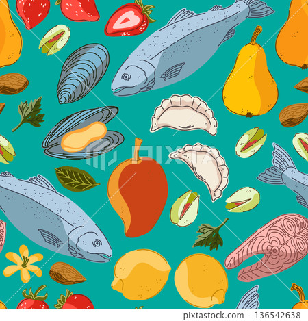 seafood icons set in flat style 136542638
