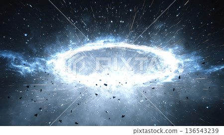 一張精彩的科幻背景圖，描繪了一場高能量爆炸和一個光環。 136543239