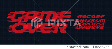 Game Over Font Logo Alphabet Y2K Pixel Letter Set Modern Typography, Arcade Typographic Design for Title Text, Gaming Typo Headline, Old Computer Type Symbol Logotype, Games Fonts. Vector Typeface Game Over Font Logo Alphabet Y2K Pixel Letter Set Modern Typography, Arcade Typographic Design for Title Text, Gaming Typo Headline, Old Computer Type Symbol Logotype, Games Fonts. Vector Typeface 136543256