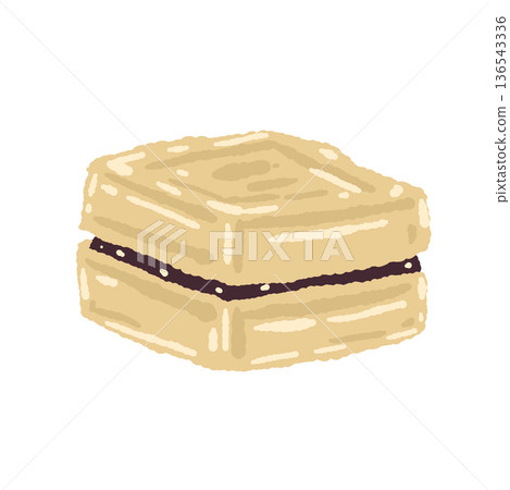 Illustration of a square monaka filled with plenty of bean paste 136543336