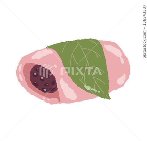 Illustration of Domyoji-style sakura mochi wrapped in cherry blossom leaves Illustration of Domyoji-style sakura mochi wrapped in cherry blossom leaves 136543337