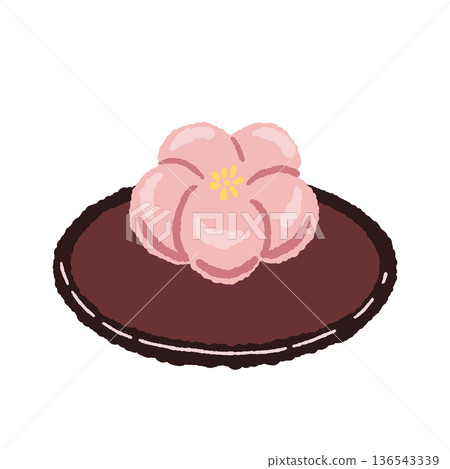 Illustration of plum nerikiri (freshly made confectionery) on a plate Illustration of plum nerikiri (freshly made confectionery) on a plate 136543339