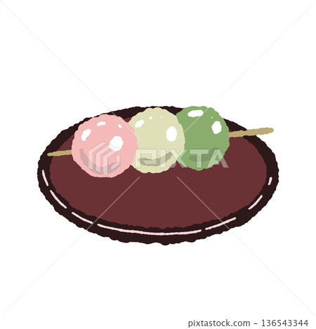 盤子上的三色團子（花見團子）插圖 136543344