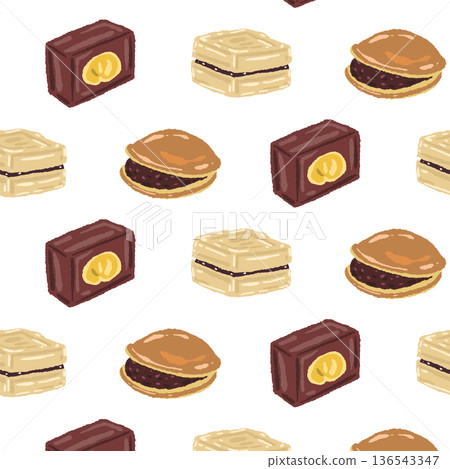 Seamless pattern background of baked goods such as dorayaki and monaka 136543347