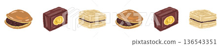 包含銅鑼燒、羊羹等各種日式點心的系列素材 136543351