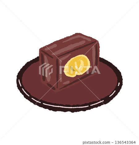 Illustration of chestnut yokan on a plate 136543364