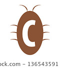 Cockroach silhouette icon illustration with alphabet C 136543591