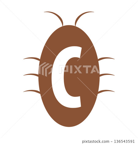 帶有字母C的蟑螂輪廓圖示插圖 136543591