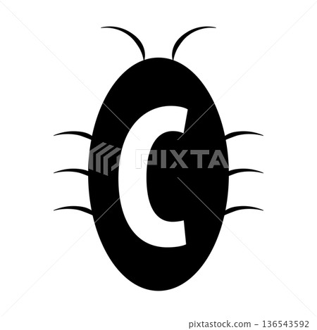 Cockroach silhouette icon illustration with alphabet C 136543592