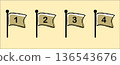 Handwritten numbered flag icon set (for step/process explanations) 136543676